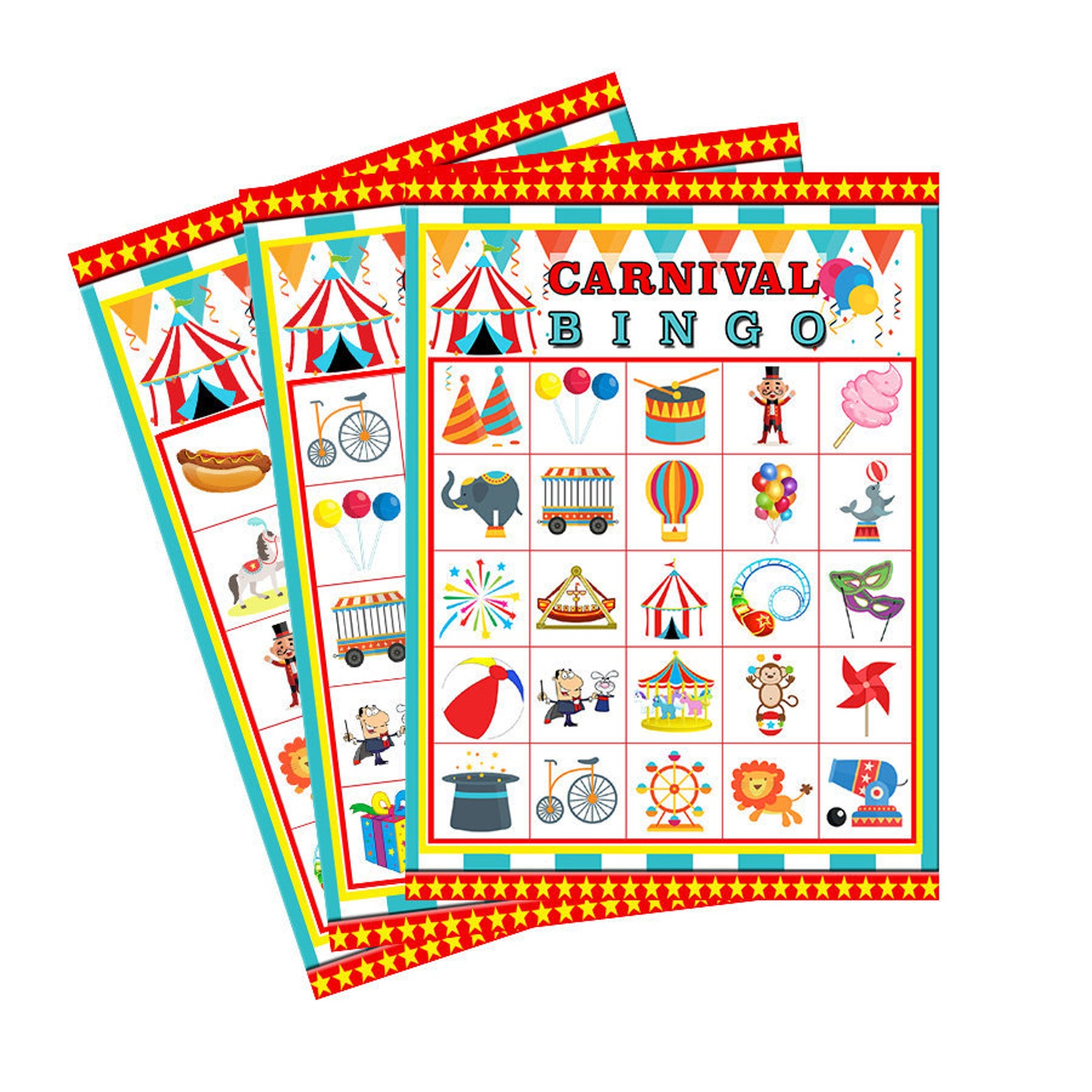 Carnival Bingo 30 Printable Cards Circus Bingo Party Etsy Nederland