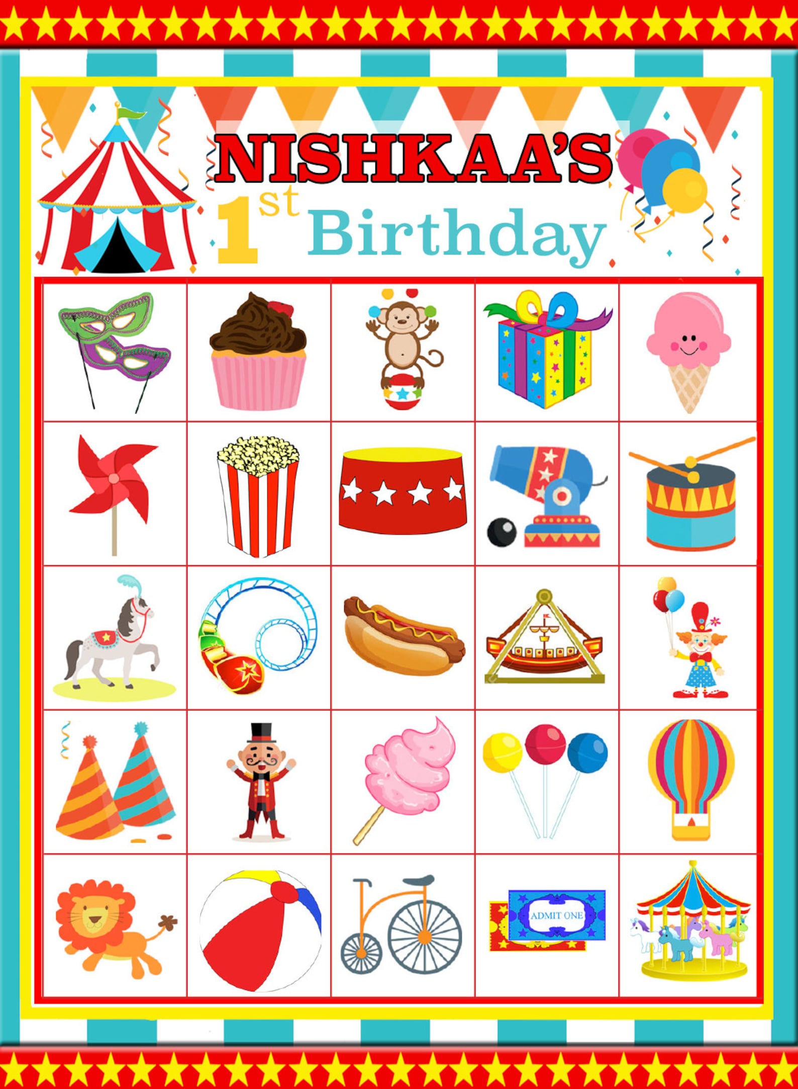Carnival Bingo 30 Printable Cards circus bingo party | Etsy