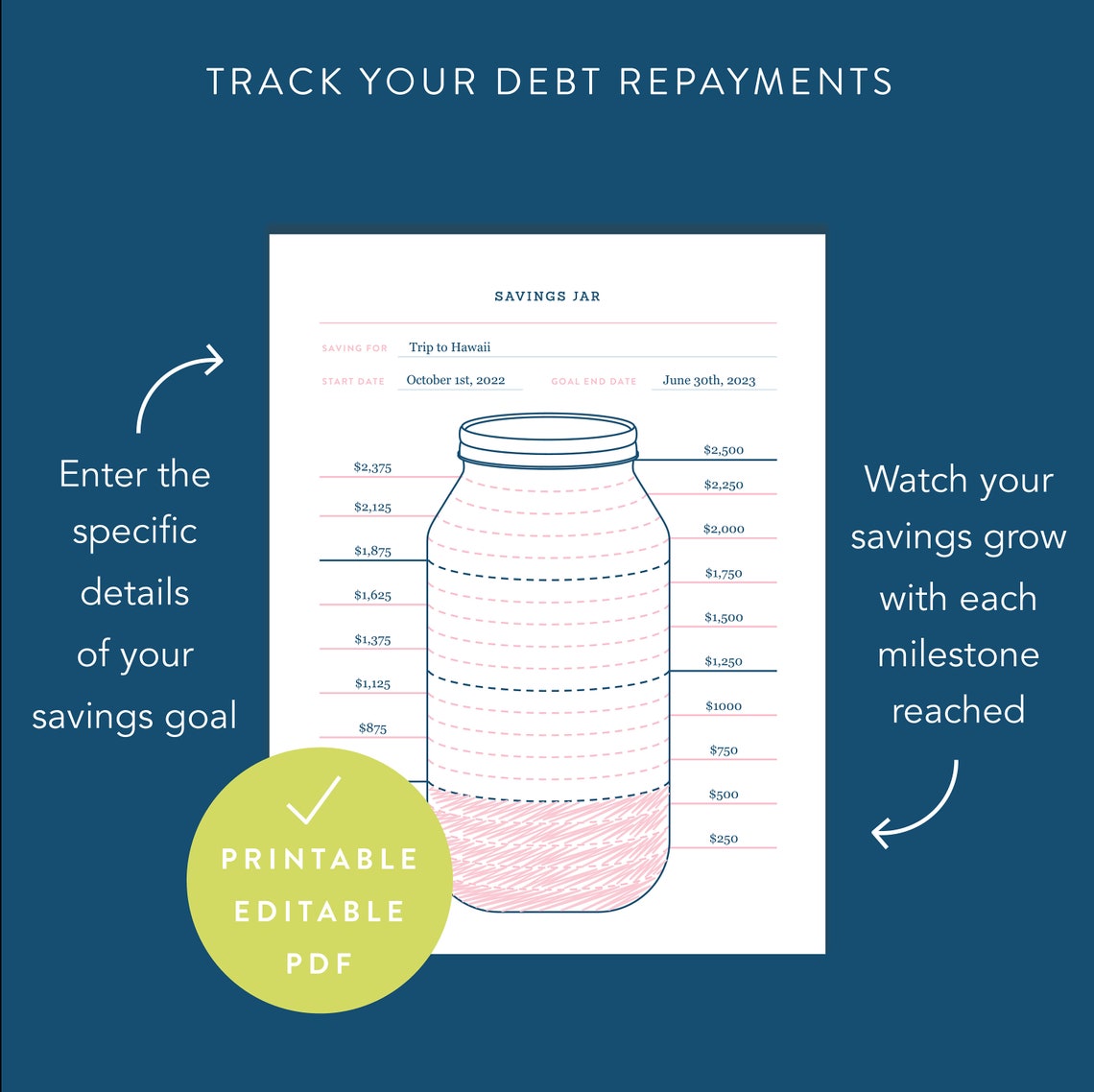 Printable Savings Jar Editable Savings Jar Printable Savings Tracker Printable Savings Goal ...