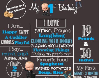 Boss baby themed birthday party, Boss baby party decor, 1st Birthday party, Boss Baby birthday chalkboard