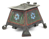Rare Early Heintz Buffalo The Art Crafts Shop Enameled Copper 5 1 2 quot Inkwell c1900-10