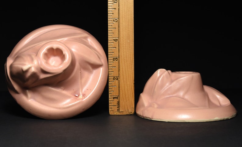Vintage McCoy Pottery Matte Pink 5 14 Lily Bud Line candle holders c1940s