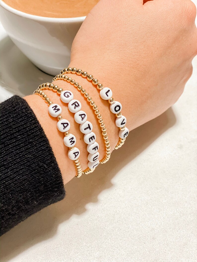 14K Gold Filled Beaded Bracelet Custom Name 4mm Bead Etsy