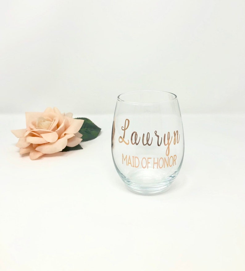 Personalized Stemless Wine Glass Name Title Bridal Party Etsy