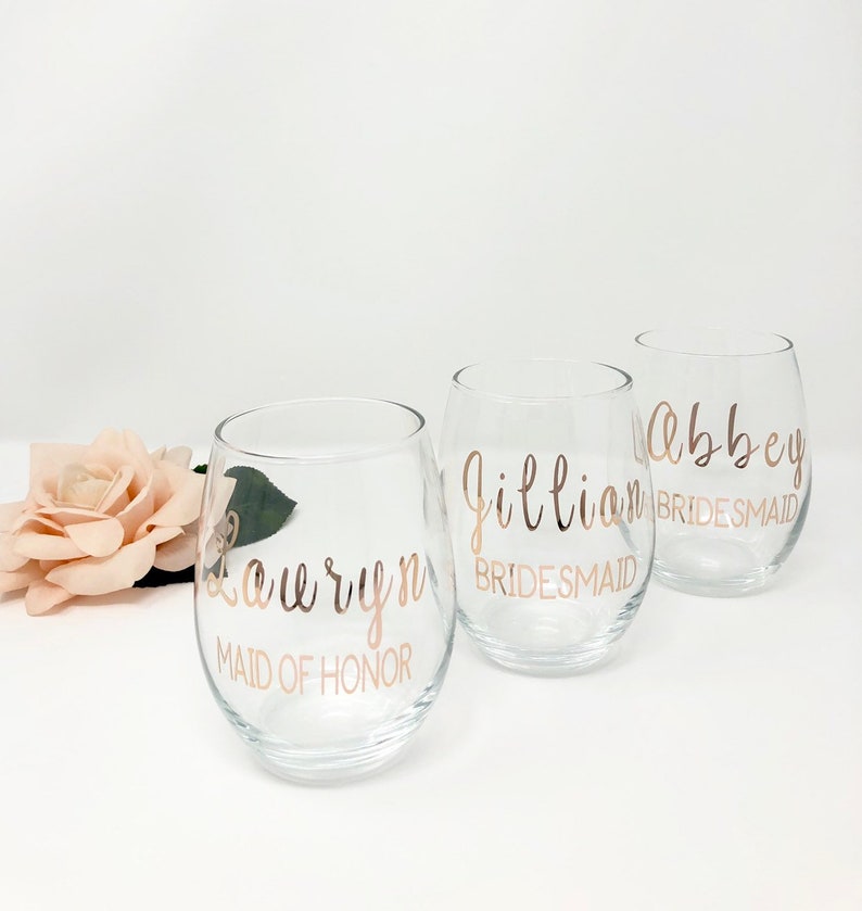 Personalized Stemless Wine Glass Name Title Bridal Party Etsy