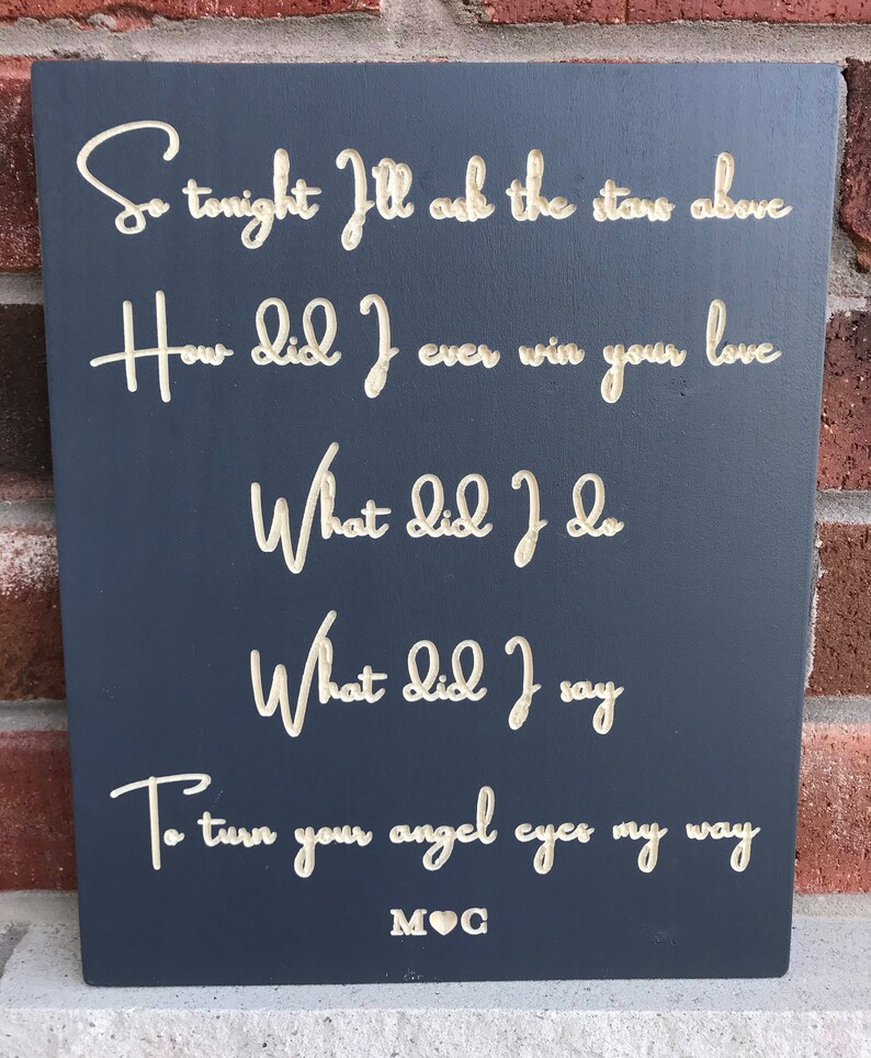 Song Lyrics engraved in solid painted wood Etsy