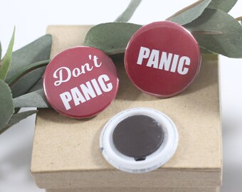 Don't Panic Magnets - Red Button Fridge Magnet - Organizational Magnet - White Board Magnet Set of 2