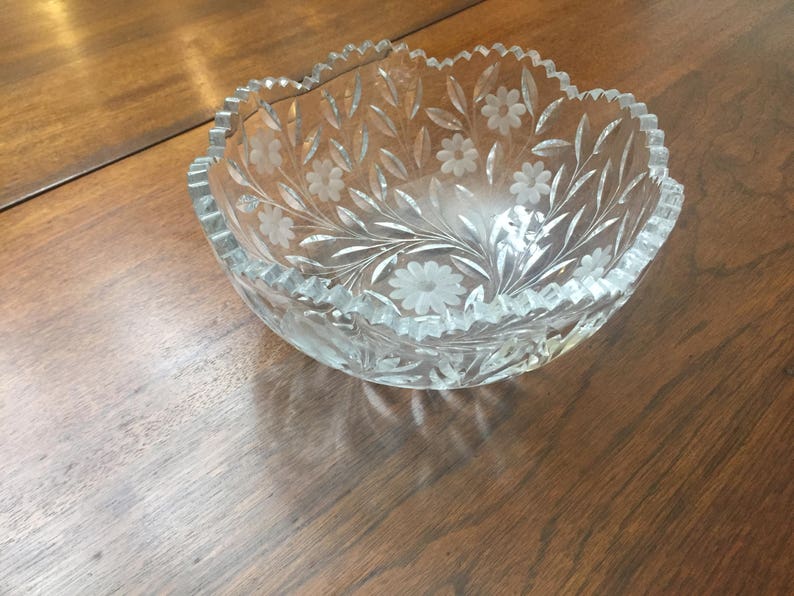 Circa 1910 Hand Cut Lead Crystal Bowl, Vine/leaves/flowers Pattern Etsy