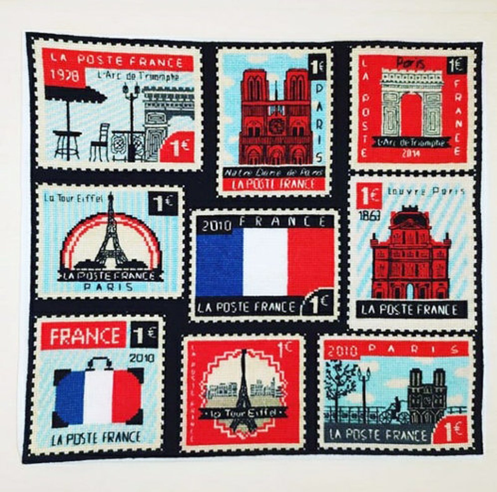 Cross stitch pattern French postage stamps. Digital PDFfile. Etsy