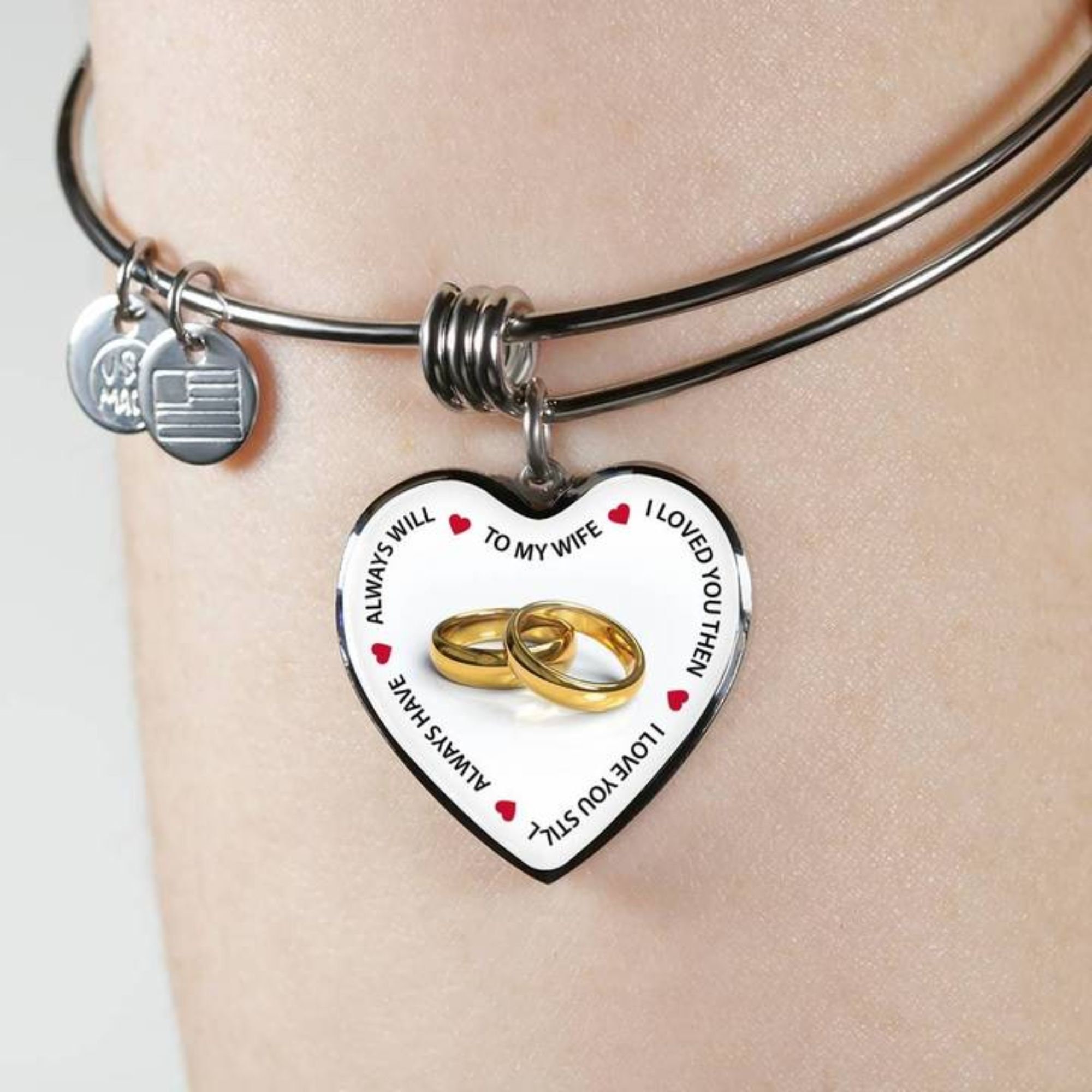 SEVENWELL Sterling Silver "Wife" Double Heart Charm - Dangle Pendant For Bracelets & Necklaces, Perfect Gift For Her - View #9