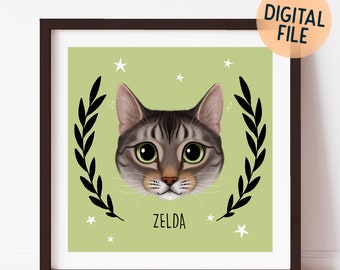 Custom pet portrait | Personalized cat drawing from photo | Unique gift idea for a cat lover | Printable animal wall art