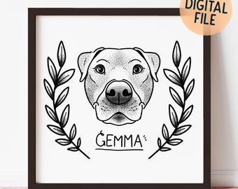 Tattoo style custom pet portrait | Personalized dog drawing from photo | Unique gift idea for a dog lover | Printable animal wall art