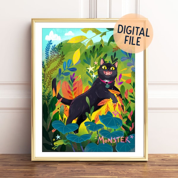 Benutzerdefinierte Haustier Porträt - voll floral Hintergrund Zeichnung Ihrer Haustiere - Katzen- oder Hundeliebhaber Geschenkidee - printable Wandkunst