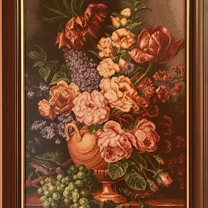 Tapestry, Gobelin, Needlecraft, Handmade, Still life with peonies, Embroidery, Flowers, Cotton treats, Wall decor, Gift, wedding,