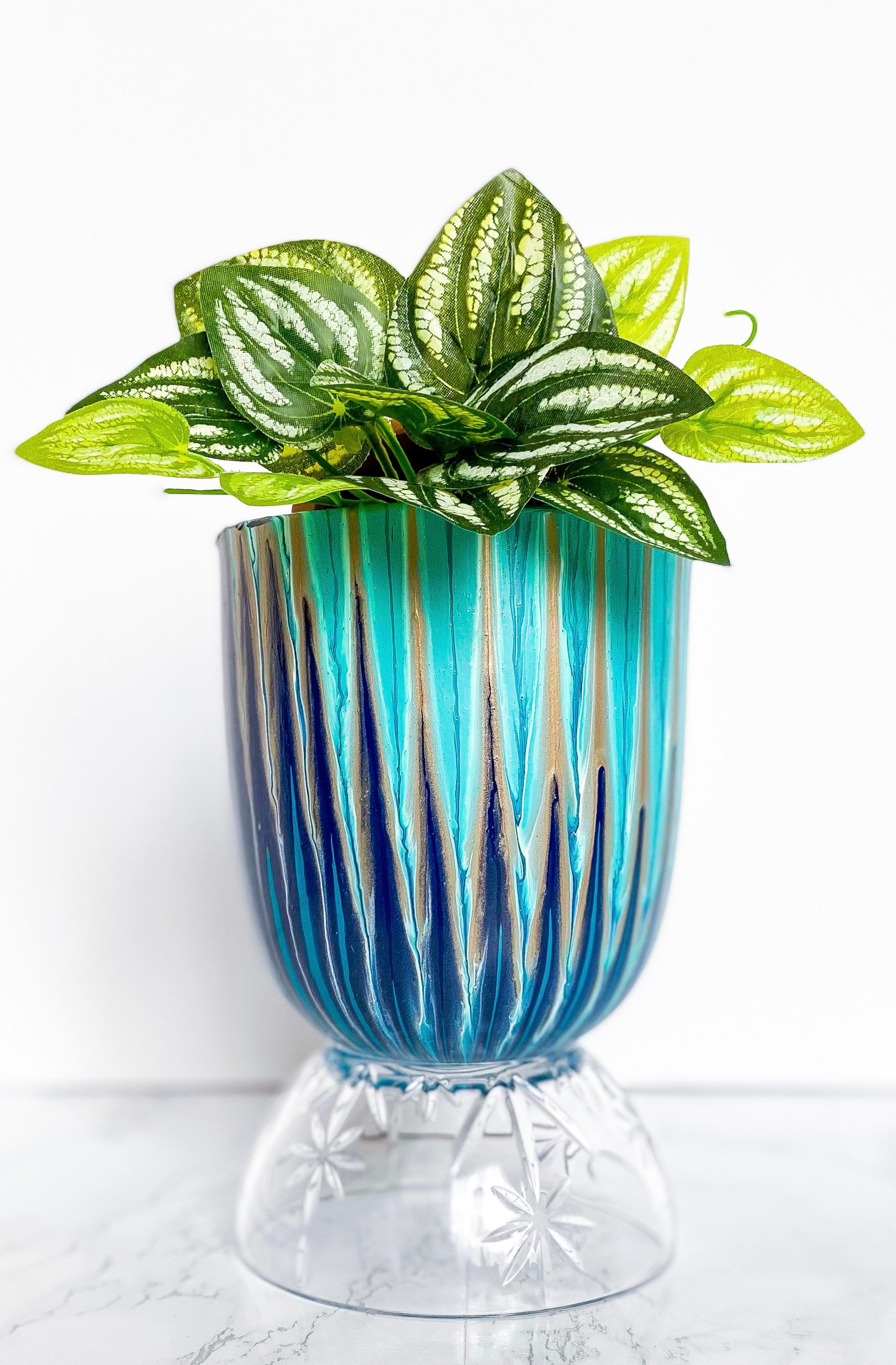 Paintpour Flower Pot on Vintage Glass Bowl Etsy