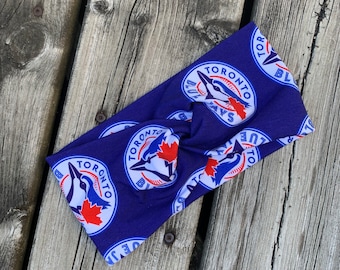 Twist Headband / Summer Yoga Headband / Blue Jays/ Toronto/ Cotton / Bamboo / Jersey Knit / Twisted Headband / Hearts/