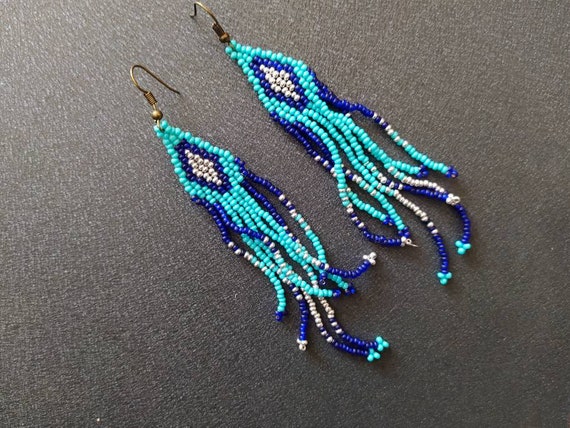Native American earrings. Native American tassel earrings. | Etsy