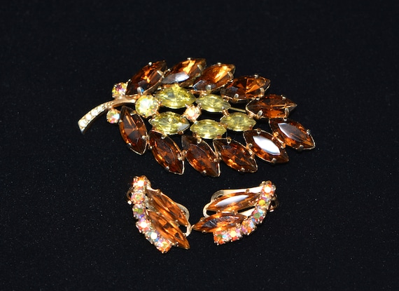 Vintage Fall Tones Jewelery Set, Vintage 60s Cryst