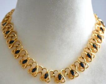 Vintage Oscar De La Renta Blue Crystals Chain Necklace, Gifts for Her, Gifts for Women, Designer Necklace.