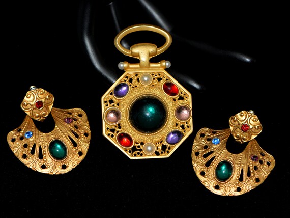 Vintage Multi-Coloured Cabs Jewelry Set, Gifts for