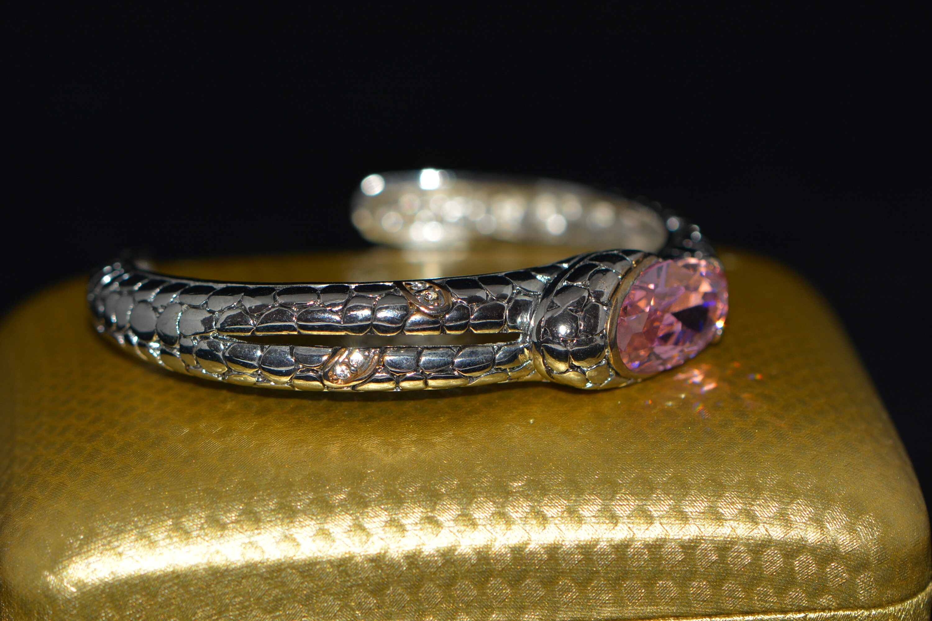 Vintage Snake Silver Tone Pink Crystal Cuff Bracelet Gifts Etsy