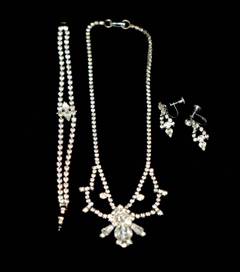 Art Deco Jewelry Earrings Vintage Necklace Bracelet Gift-for-Her Vintage gifts. Vintage 50s Jewelry Sterling Silver Set