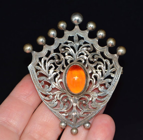 Rare Antique Huge Sterling Silver Jewelry Brooch/… - image 2