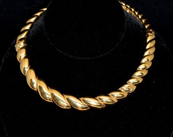 Vintage Chr. Dior Book Piece Gold Tone Choker/Necklace, Gifts-for-Her, Gifts for Women, Couture Jewelry.