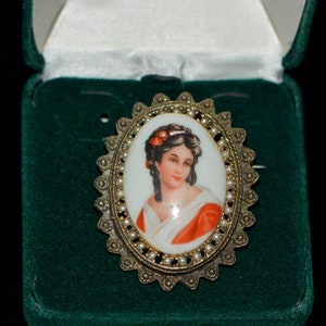 Vintage Porcelain and Enamel French Limoges Cameo/Brooch, Gifts for Women, Gifts for Her. Mother's Day, Gift for Mother Day.