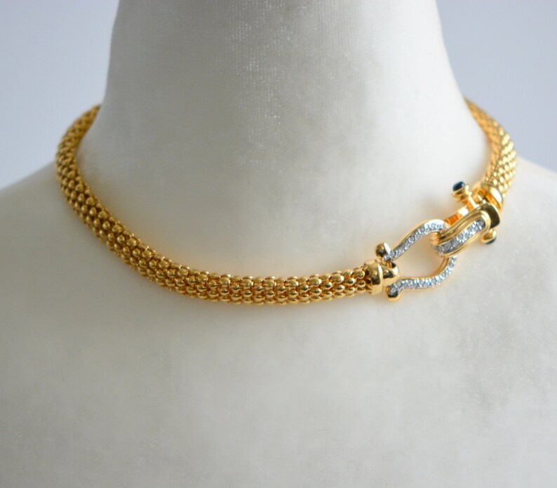 Glass Crystals Gold Chain Choker Vintage gifts. Vintage Butler Necklace Statement Necklace Gift-for-Her Vintage 70s Jewelry Gifts