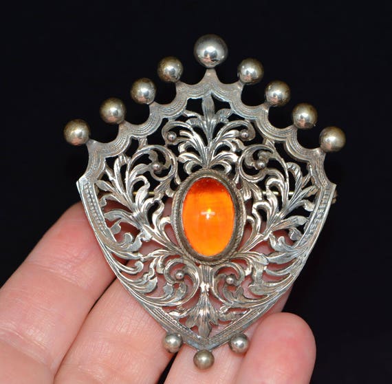 Rare Antique Huge Sterling Silver Jewelry Brooch/… - image 5