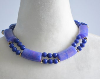 Vintage Trifari Blue Chunky Lucite/Plastic Choker/Necklace 70s, Gifts for Her, Gifts for Women.