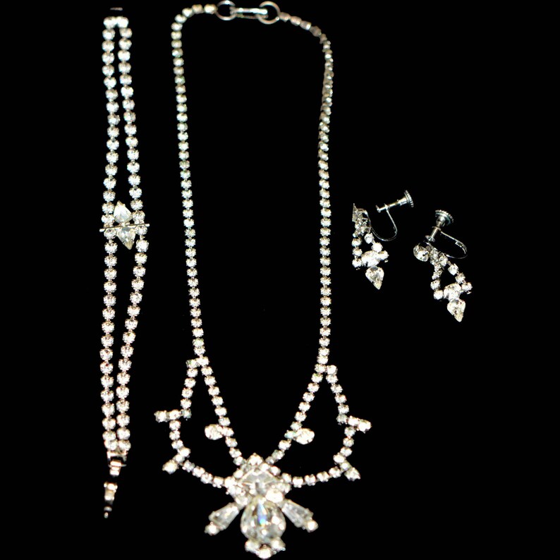 Art Deco Jewelry Earrings Vintage Necklace Bracelet Gift-for-Her Vintage gifts. Vintage 50s Jewelry Sterling Silver Set