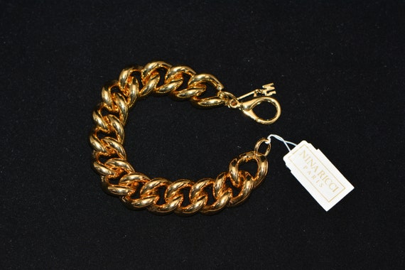Vintage Nina Ricci Gold Chain Link Bracelet, Gift… - image 2