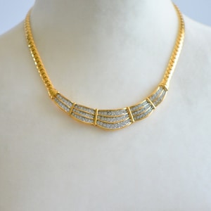 Vintage Oscar De La Renta Rhinestone Gold Tone Necklace/Choker, Gifts-for-Her, Gifts for Women, Mother&#39;s Day, Gift for Mother Day.