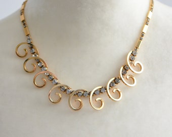 Vintage Rhistones Gold Tone Necklace/Choker, Gifts for Her, Gifts for Women, Costume Jewelry.