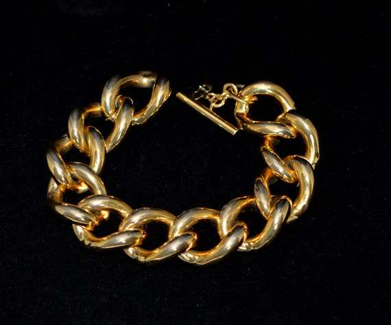 Vintage Chr. Dior Chunky Gold Chain Link Bracelet Gifts for Women
