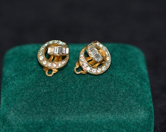 Vintage D'Orlan Rhinestone Clip on Earrings 70s, Gifts-for-Her, Gifts for Women, Costume Jewelry.