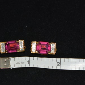 Vintage Oscar de la Renta Gold Tone Amethyst Clear Rhinestone Clip on Earrings, Gifts for Her, Mother&#39;s Day, Gift for Mother Day.