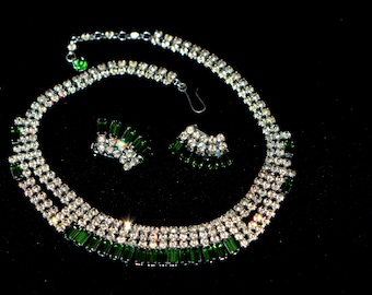 Vintage Mid Century Austria Crystal Rhinestone Choker/Necklace and Clip On Earrings, Gifts for Women, Gifts for Her.