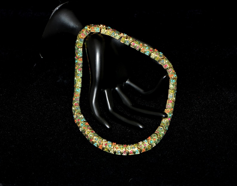 Statement Necklace Vintage 70s Jewelry Gifts Gift-for-Her. Magnificent Vintage Multi color Beads Rhinestones Choker Necklace