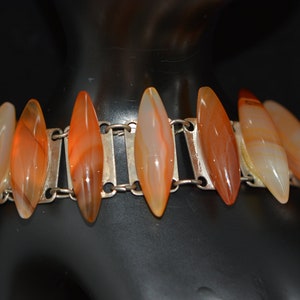 Vintage Modern Silvertone Carnelian Agate Stone Bracelet, Gifts for Women, Gifts for Her, Mother&#39;s Day, Gift for Mother Day.