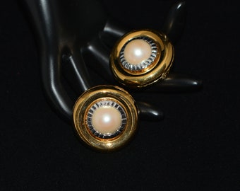 Nina Ricci HUGE GOLD Tone Pearls Clip on Earrings, Gifts for Her, Gifts for Women, Statement Earrings.