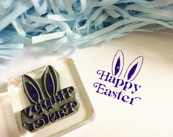 Happy Easter Stamp ~ easter greetings rubber stamp, from the easter bunny, rabbit, bunny ears, he is risen, easter blessings, hoppy easter