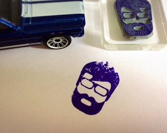 Lumberjack Beard Stamp ~ hipster man rubber stamp, glasses stamp, moustache stamp, Father's Day,  Dad , male face, bachelor party decor