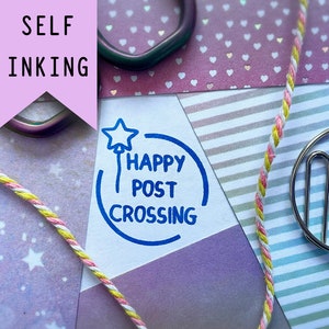 Happy Postcrossing Self Inking Stamp for Happy Mail Postcards Pen Pals Letter Writing Card Making Envelope Packaging Mail Art Stationery