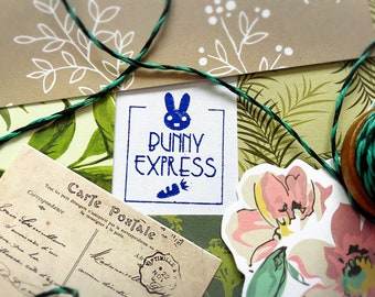 Easter rubber stamp ~ bunny stamp, rabbit stamp, express stamp, spring stamp, carrot stamp, garden stamp, cute mail, happy mail, snail mail