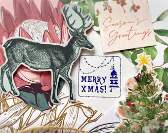 Xmas Stamp ~ rubber stamp for Christmas, holiday craft stamp, happy mail, bell stamp, journal stamp, festive stamp, pen friend supplies