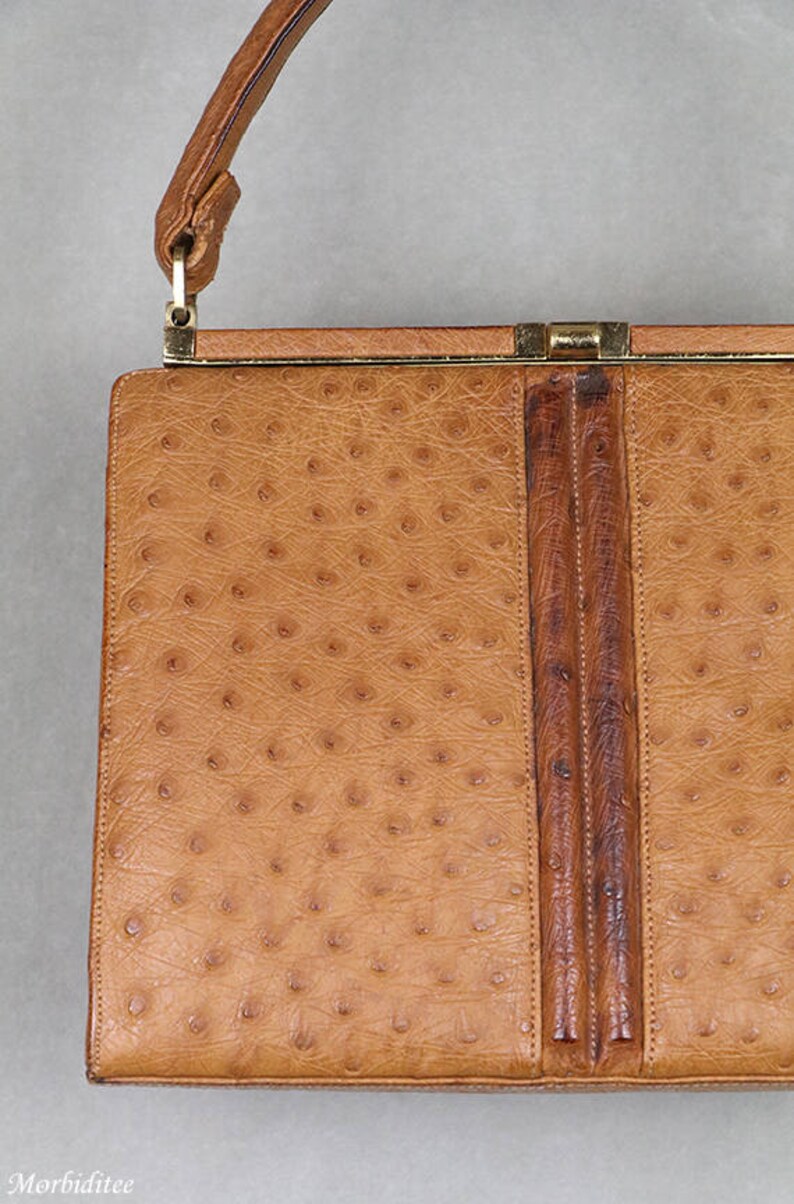 Vintage Ostrich Leather Handbag Purse Bag Brown Beige 1950s Etsy