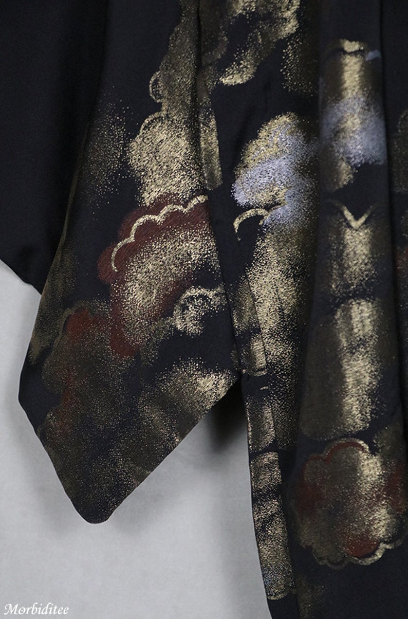 Vintage Silk Haori Kimono Black Metallic Chrysanthemums Coat | Etsy